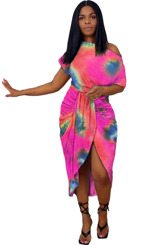 European And American Women's Cross-border Fashion Tie-dye Irregular Printed Dress