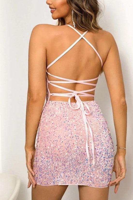 French Sequined Suspender Short Dress Summer Sexy Tight Slim Beauty Back Hip-hugging Skirt For Womens Clothing