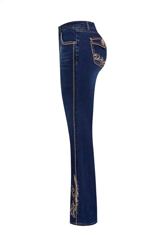 Sculpt Your Curves With Our Butt-Lifting Bootcut Jeans Our Mid-Rise Bootcut Features Intricate Statement Embroidery Down The Leg And On The Pockets.