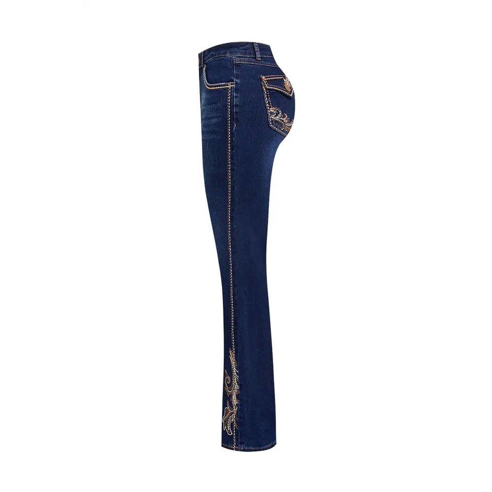 Sculpt Your Curves With Our Butt-Lifting Bootcut Jeans Our Mid-Rise Bootcut Features Intricate Statement Embroidery Down The Leg And On The Pockets.
