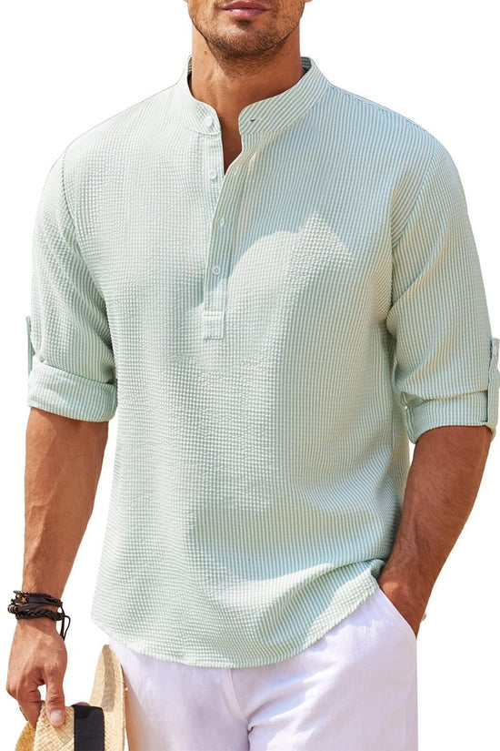 Men's Casual Shirt  Long Sleeve Stand Collar Solid Color Shirt Mens Clothing