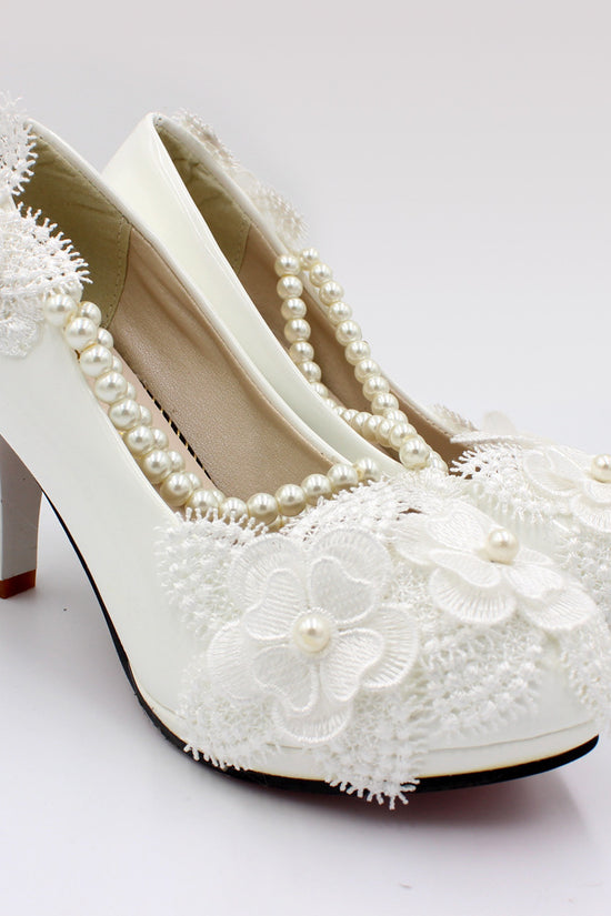 3D Floral White High Heels