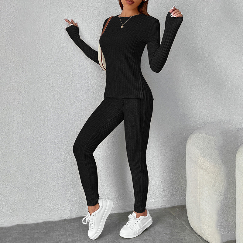 2 Piece Lounge Sets For Women Casual Pajamas Fall Fashion Outfits Long Sleeve Ribbed Knit Sweatsuits