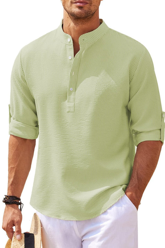 Men's Casual Shirt  Long Sleeve Stand Collar Solid Color Shirt Mens Clothing