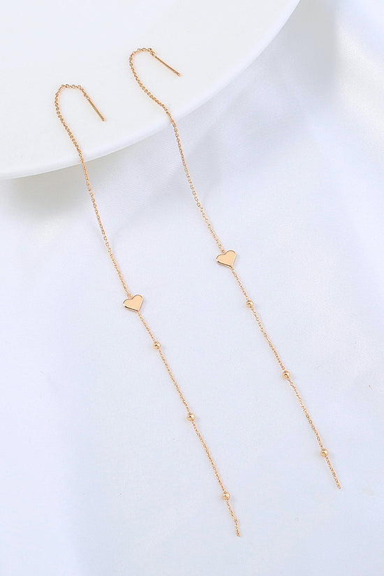 Gold Bronze Heart Long Tassel Drop Earrings