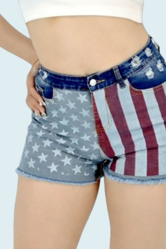 Women's Mid-Rise Patriotic Flare Jeans, Slim Fit Full-Length Jeans With An American flag