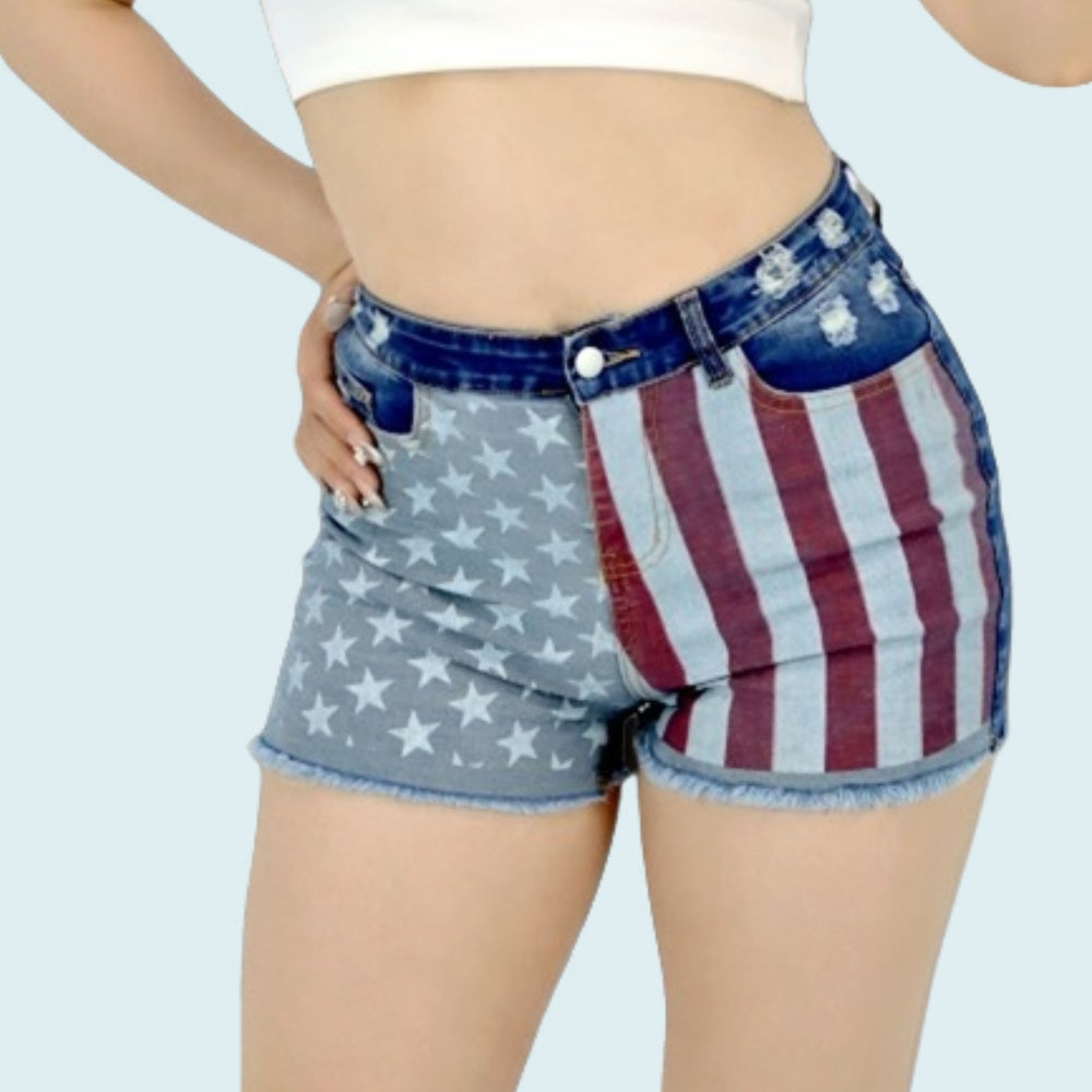Women's Mid-Rise Patriotic Flare Jeans, Slim Fit Full-Length Jeans With An American flag