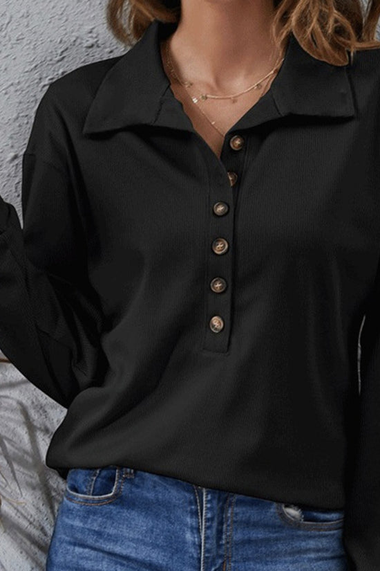 Ladies' Fashion Button Solid Color Collar Button Elegant T-shirt