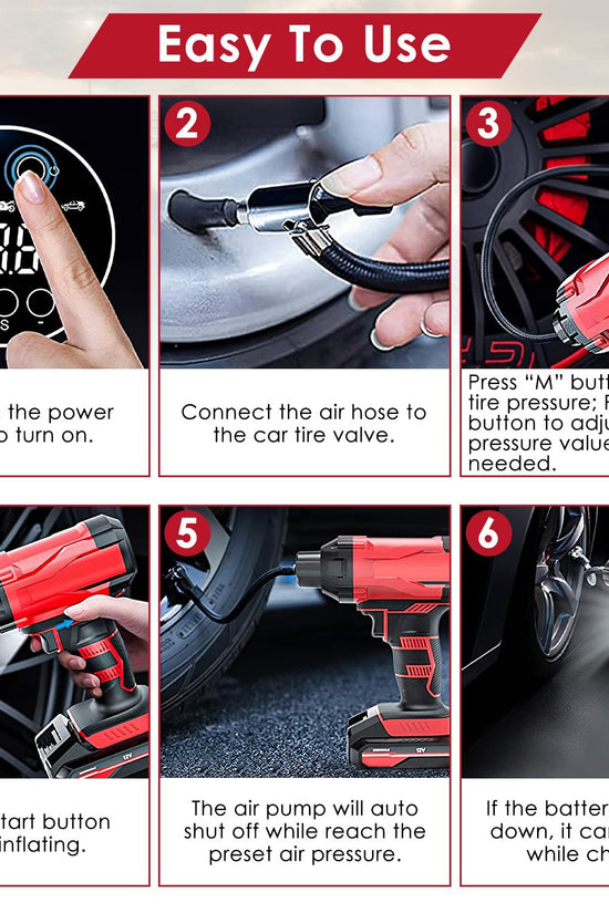 1Pc 150PSI Cordless Car Tire Inflator Rechargeable  2V Portable Electric Air Compressor With LED Light For Car Bike Motorcycle Ball