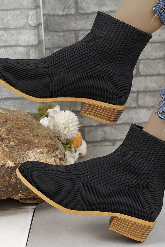 Chunky Heel Pointed Toe Ankle Boots Fashion Breathable Mid-tube Knitted Socks Shoes For Women Short Boot