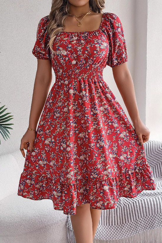 Floral Print Square Collar Dress Summer Fashion Ruffles Dresses Women's Clothing