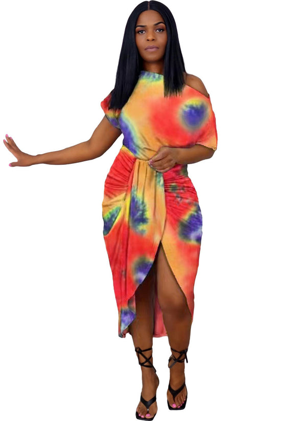 European And American Women's Cross-border Fashion Tie-dye Irregular Printed Dress