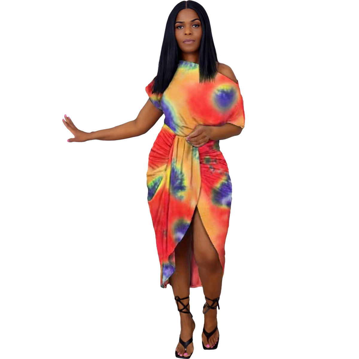 European And American Women's Cross-border Fashion Tie-dye Irregular Printed Dress