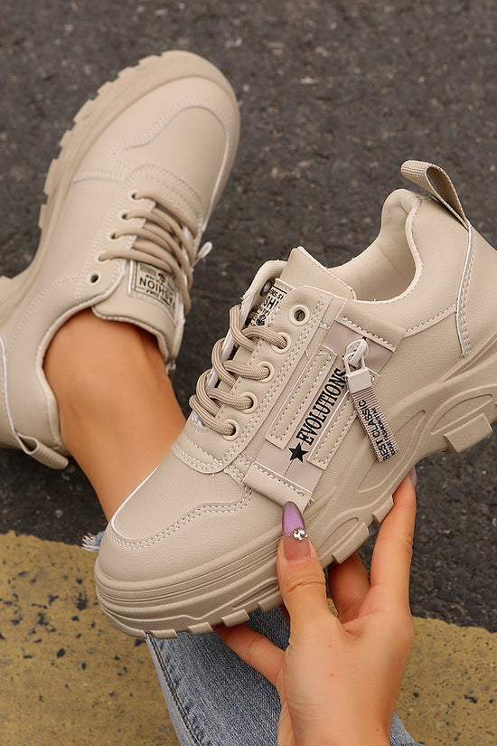 Lace-up Sports Shoes With Side-Zipper Design Fashion Thick-soled Round-toe Casual Shoes For Women Sneakers