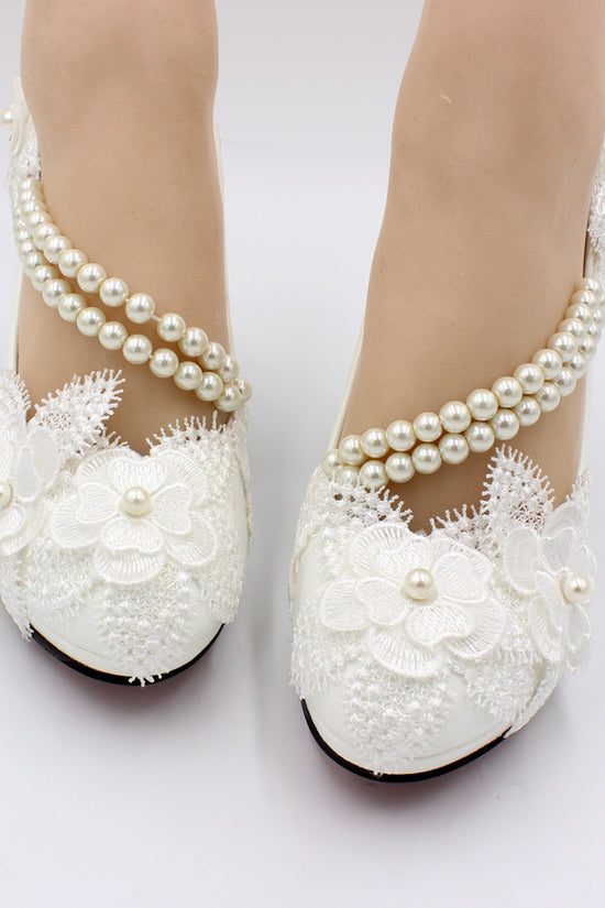 3D Floral White High Heels