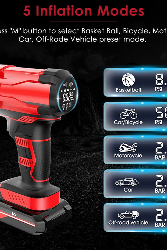 1Pc 150PSI Cordless Car Tire Inflator Rechargeable  2V Portable Electric Air Compressor With LED Light For Car Bike Motorcycle Ball