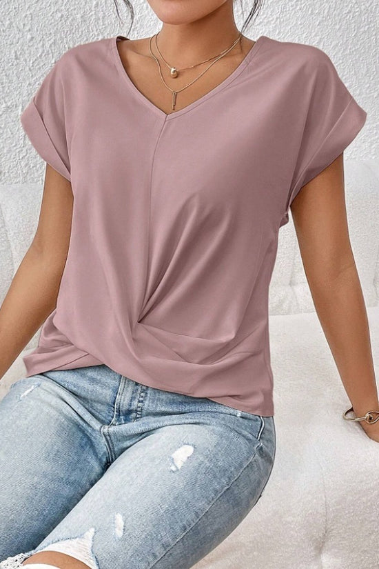 Fashion V-neck Short-sleeve T-shirt Summer Casual Irregular Knot Top For Women Clothing
