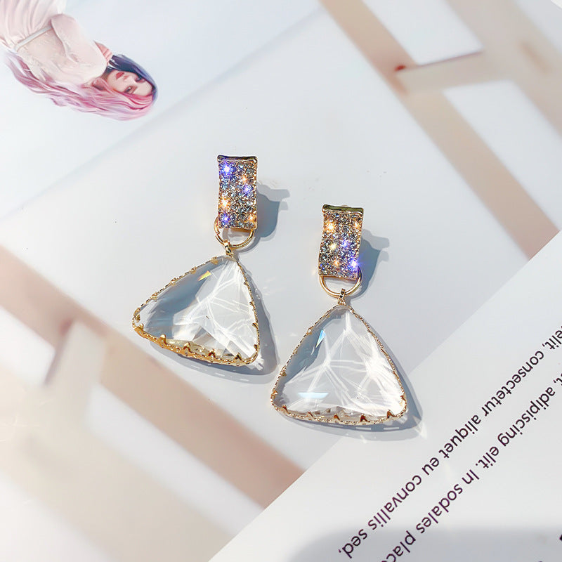 Diamond Embellished Geometric Triangular Crystal Earrings