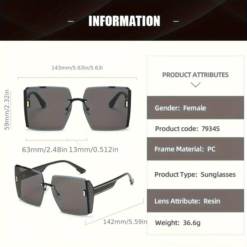 2D Flat - Stylish Large Size Flat Top Trendy Glasses, Unisex - Black Frame, Oversized One-Piece Lenses-Selling On Temu Is Prohibited