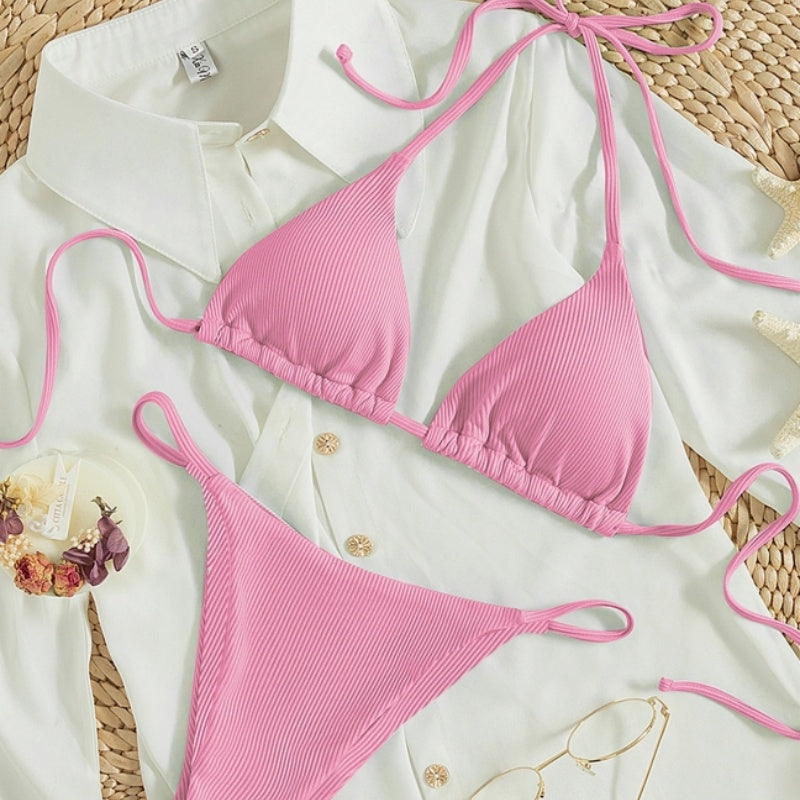 Factory Wholesale Women's Sexy Small Rib Bikini Tie Bikini Set Two Piece Swimsuit Beach Wear