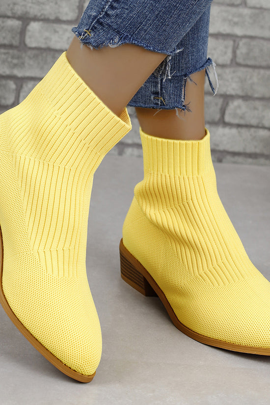 Chunky Heel Pointed Toe Ankle Boots Fashion Breathable Mid-tube Knitted Socks Shoes For Women Short Boot
