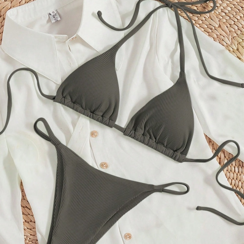 Factory Wholesale Women's Sexy Small Rib Bikini Tie Bikini Set Two Piece Swimsuit Beach Wear