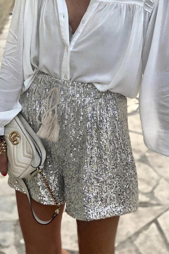 Ladies Fashion Loose Sequin Belt Shorts