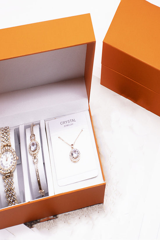 3-piece Rhinestone Watch Set With Bracelet And Necklace